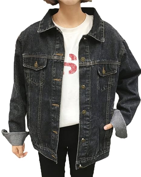 Damen Casual Lose Boyfriend Jeansjacke Langarmshirt Oversize Denim Mantel