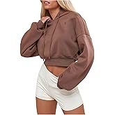 SHENHE Women's Solid Embroidered Logo Long Sleeve Drop Shoulders Cropped Hoodie Sweatshirt