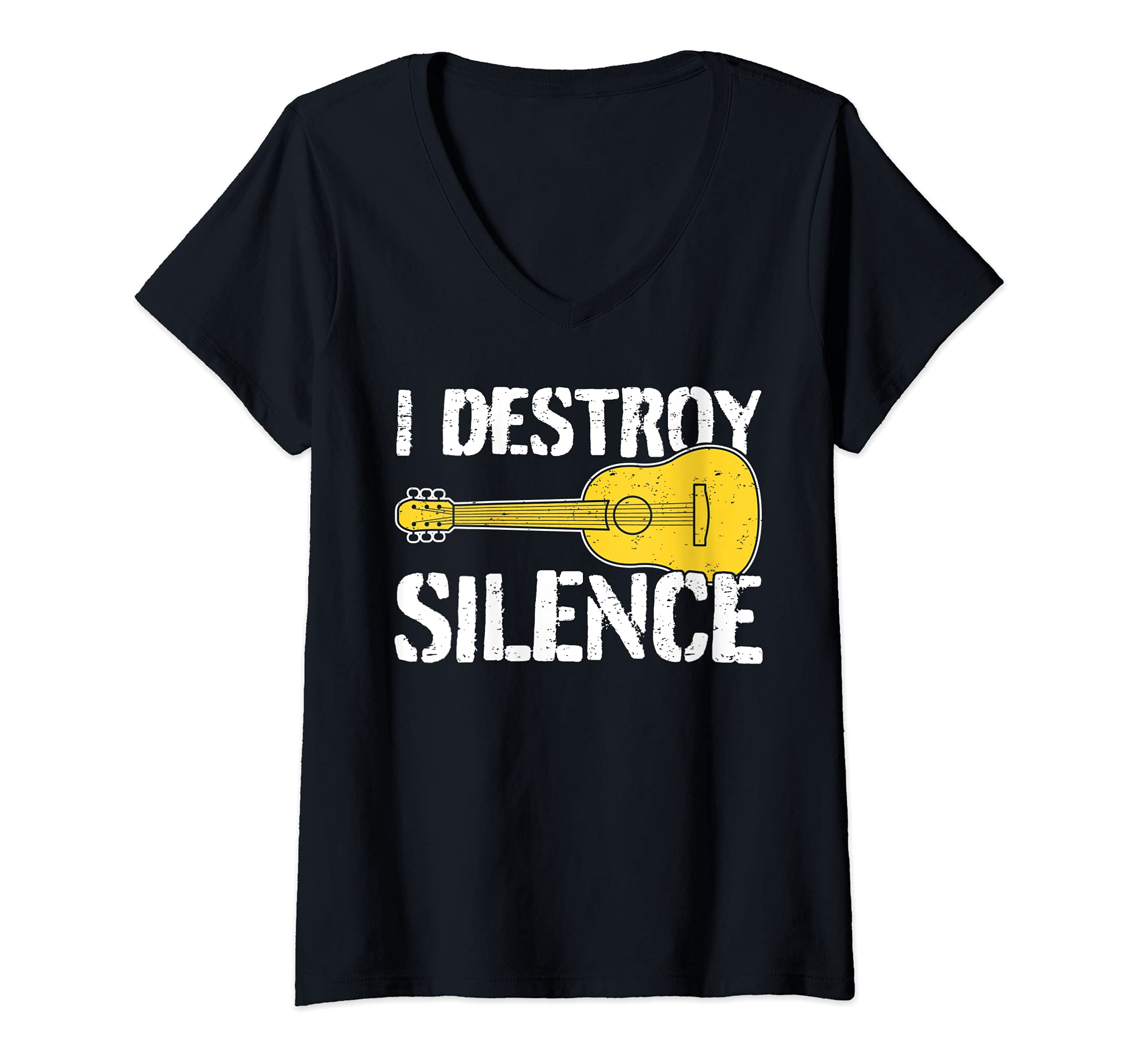 Womens Cool Guitar Player Saying Guitarist I Destroy Silence V-Neck T-Shirt