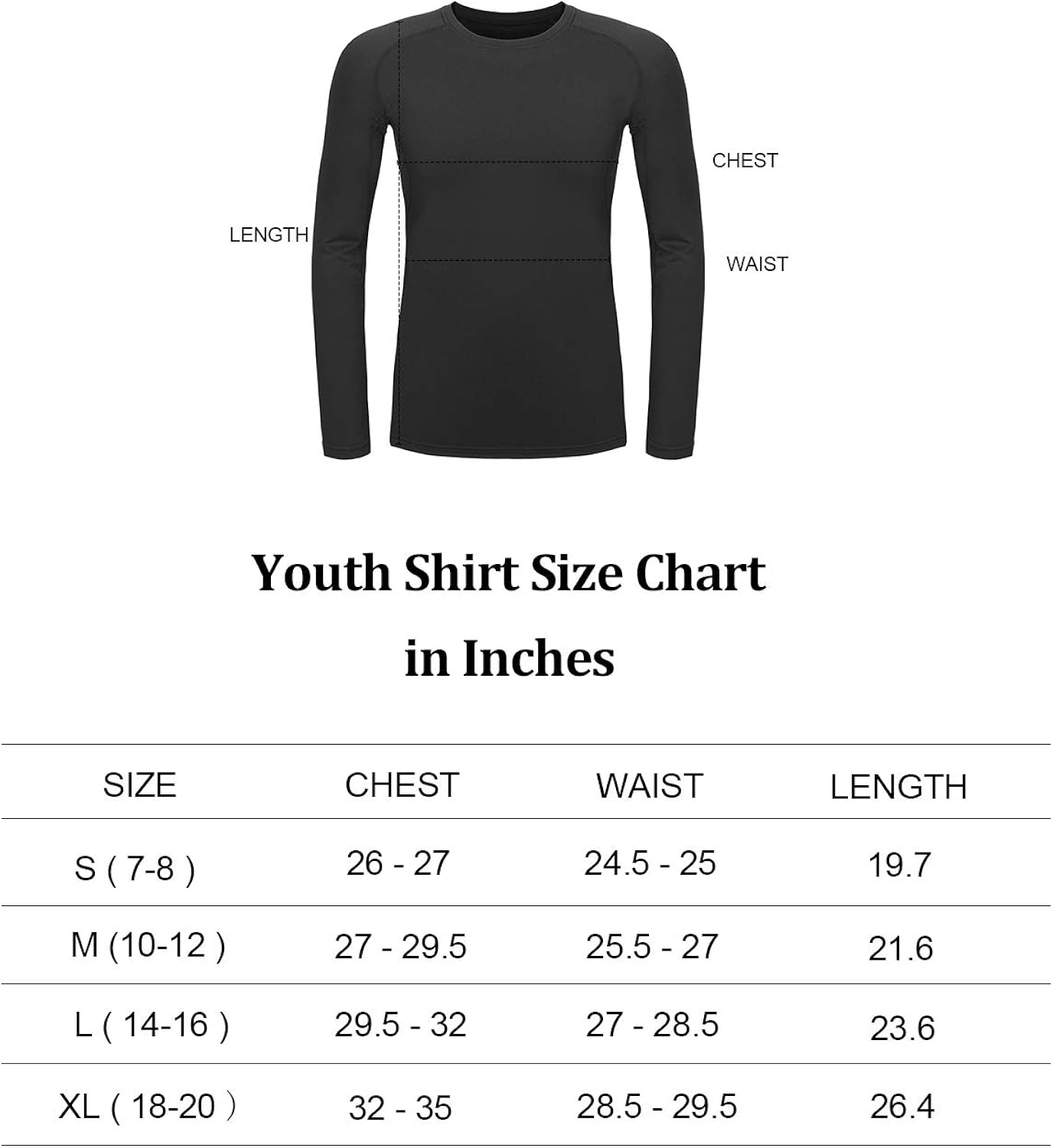 TAIBID Youth Boys' Compression Thermal Shirt Fleece Base Layer Long Sleeve Soccer Baseball Top, Size S - XL: Clothing