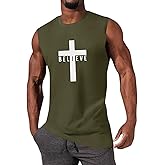iudam Men's Cotton Graphic Tank Tops Jesus Cross Believe Printed Faith Christian Shirts