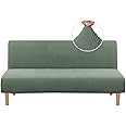 H.VERSAILTEX Armless Futon Cover Stretch Sofa Bed Slipcover Protector Elastic Feature Rich Textured High Spandex Small Checks Jacquard Fabric Futon Cover, Machine Washable, Loden Frost