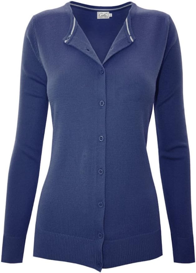 Blue Age Women Button Down Crew Neck Long Sleeve Soft Knit Cardigan[S-3X]