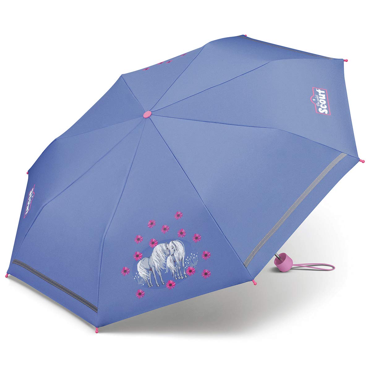 Scout Children's Umbrella Pocket Umbrella School Bag Umbrella with Reflective Strips Extra Light, Purple, 90 cm, Modern