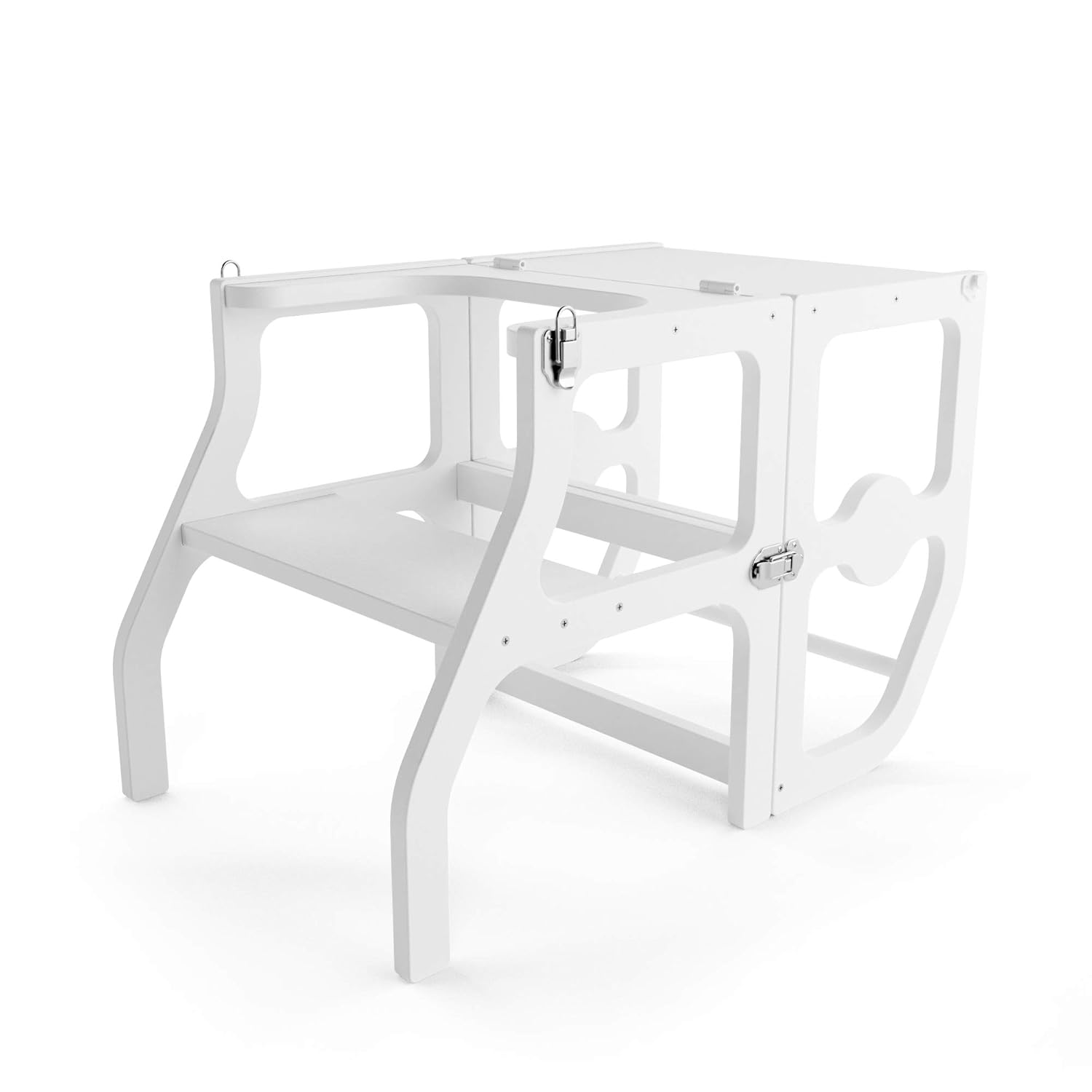 Kitchen Step Stool & Desk for Toddlers - Easy Folding Design Turns Learning Helper Tower for Kitchen Counter Into Table & Chair Set for Little Kids - Safe Convertible Montessori by ComfyBumpy (White) : Baby