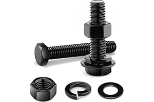 1/4-20 x 2 Hex Head Screw Bolt, Nuts, Flat & Lock Washers, 20Pcs 18-8 (304) Stainless Steel, Fully Threaded, Black Oxide by SG TZH