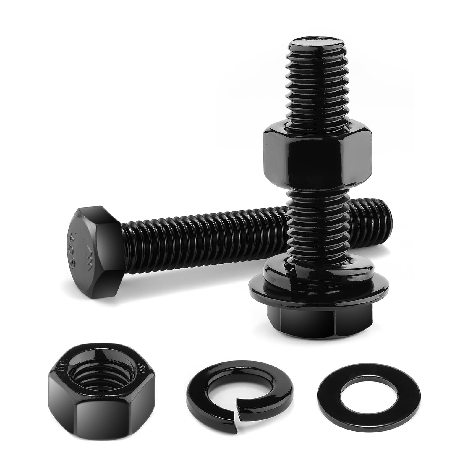 Photo 1 of 1/4-20 x 2 Hex Head Screw Bolt, Nuts, Flat & Lock Washers, 20Pcs 18-8 (304) Stainless Steel, Fully Threaded, Black Oxide by SG TZH