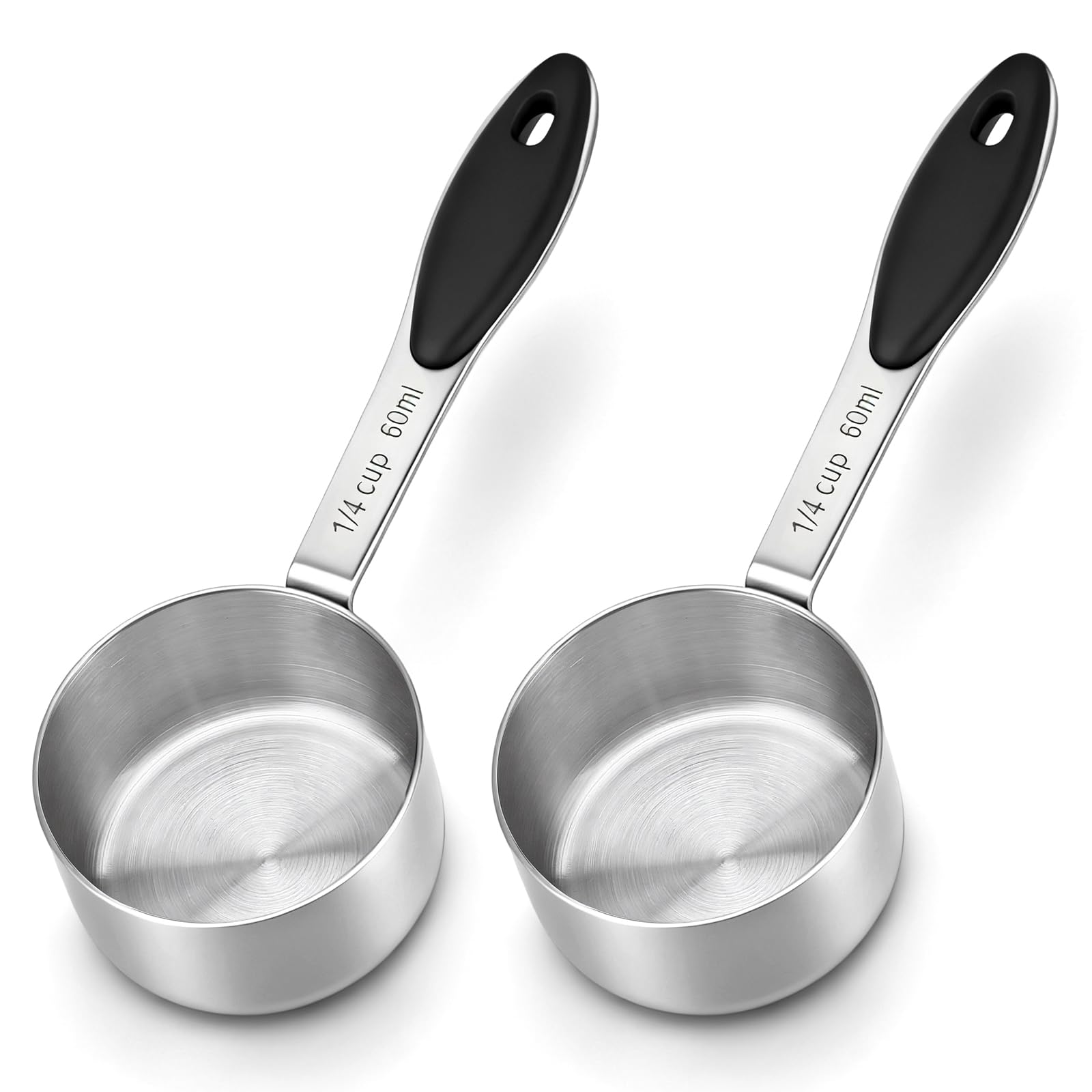 Photo 1 of 2 Pack 1/4 Cup Measuring Cup Stainless Steel Measuring Cups Metal Coffee Scoop Measurings Cups with Black Silicone Handle 60 ML Coffee Measurings Scoops