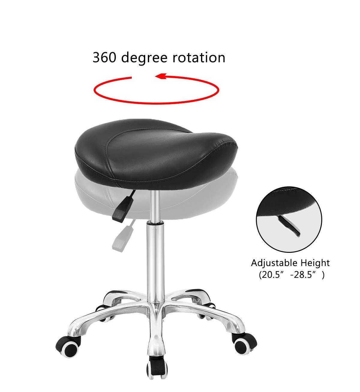 Saddle Stool Chair for Dental Salon Massage Hair Cutting, Esthetician Adjustable Rolling Hydraulic Saddle Seat Stool with Wheels (Black): Beauty