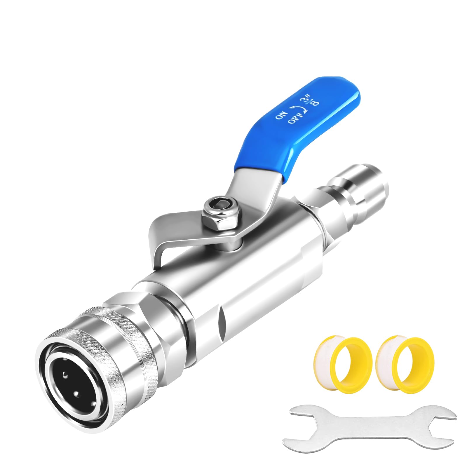 Photo 1 of LSORPWK Ball Valve Pressure Washer,3/8 Inch Quick Connect Ball Valve for Power Washer Hose Shut Off Valve,304 Stainless Steel,5000 PSI.