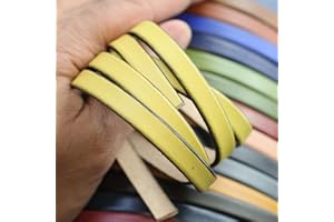 EZZO Flat Genuine Leather Cord for Bracelet Making 3/8 in. - Real Leather Strip for Jewelry, Keychain, DIY Craft Making, Watch Band, Purse Strap, 1.1 Yard (Yellow)