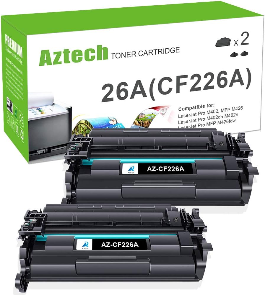 Aztech CF226A CF226X 26A 26X Toner Cartridge 2-Pack Black for HP M402/M426
