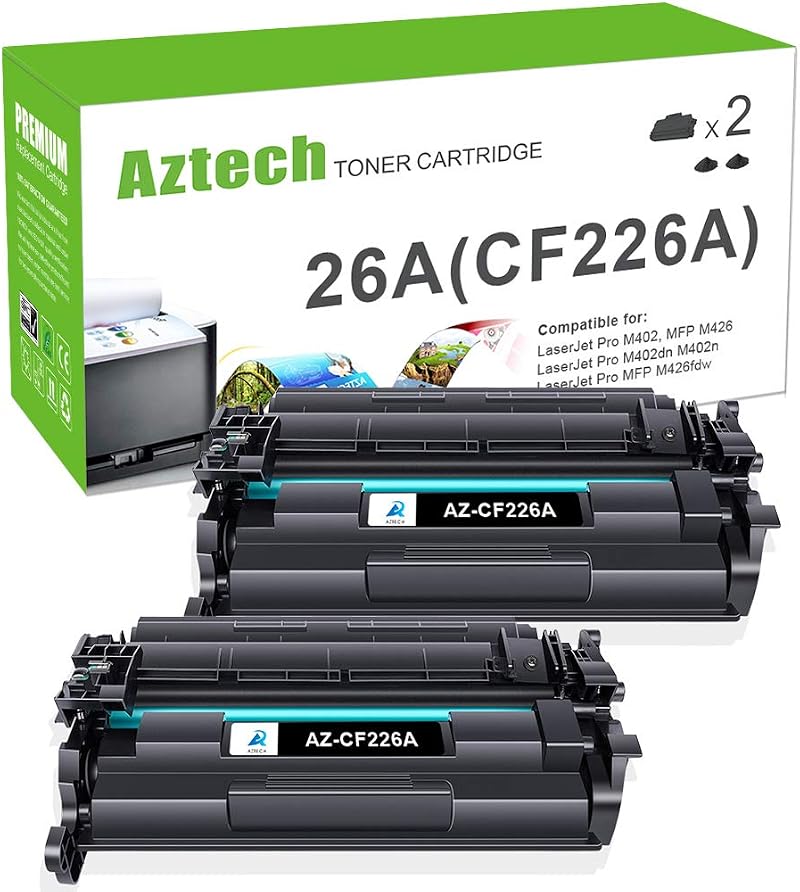 Aztech CF226A CF226X 26A 26X Toner Cartridge 2-Pack Black for HP M402/M426