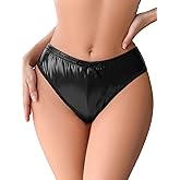 FEOYA Women Shiny Metallic PU Leather Panties Sexy Low Rise Cheeky Bikini Brief Stretchy High Cut Thongs Rave Bottom