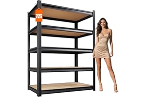 ZIWJHK 72”H Garage Shelving 5 Tier Storage Shelves Adjustable Garage Storage Shelves Wood Shelf 2000LBS Heavy Duty Industrial Shelving Unit Utility Shelf Wood Storage Rack,35.4''W×15.7''D×72''H,Black