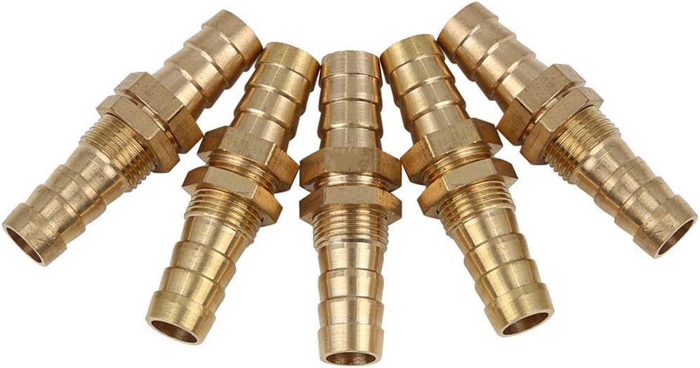 X AUTOHAUX 5 Pcs 10mm Brass Hose Barb Fitting Connector for Car Water Fuel Pipe, Gold Tone, 14X10X2