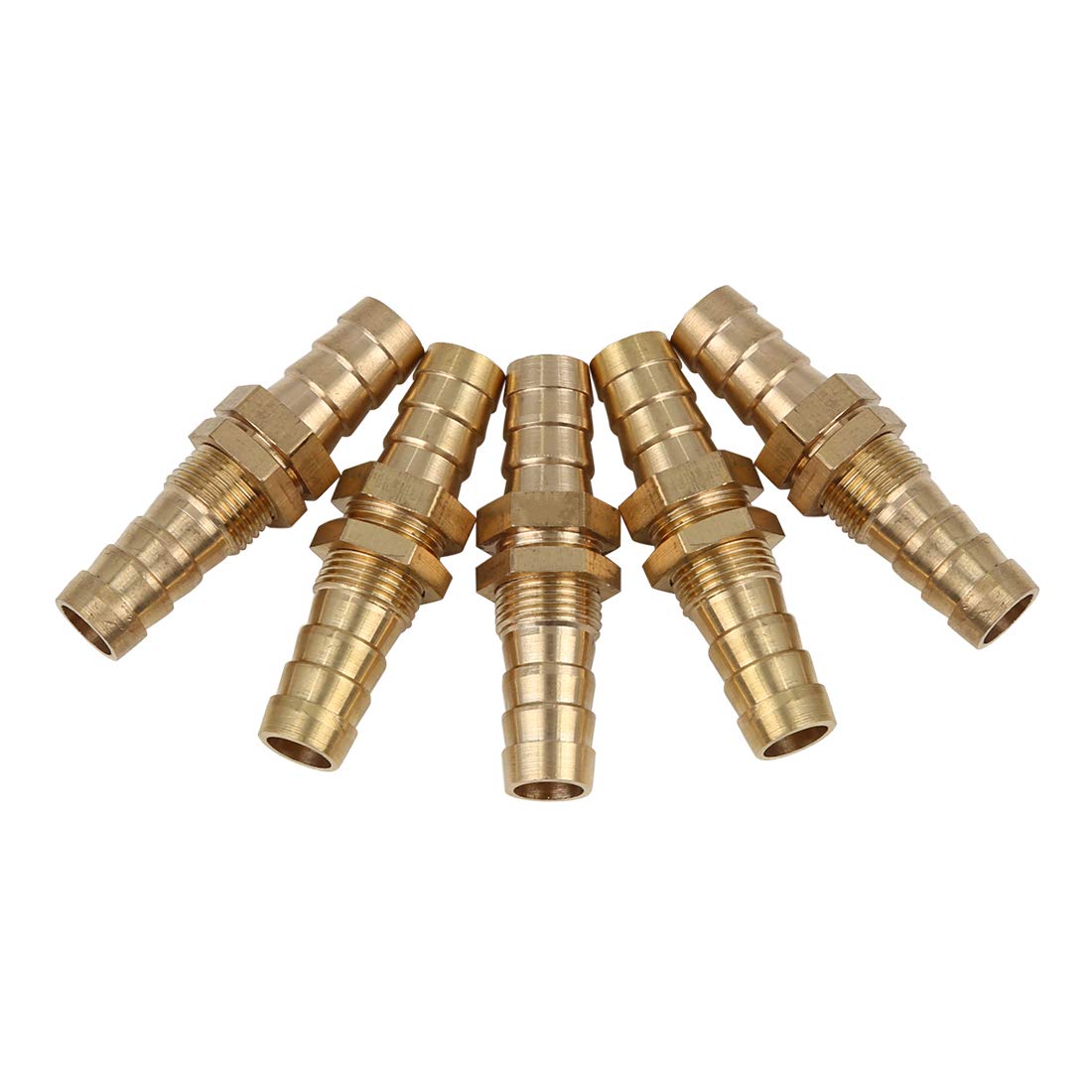X AUTOHAUX 5 Pcs 10mm Brass Hose Barb Fitting Connector for Car Water Fuel Pipe