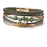 IQIC Turquoise Leather Wrap Bracelet for Women Cross Boho Beaded Stack Wrap Cuff Bracelets Stackable Crystal Bangle With Gold Silver Bohemian Jewelry Gift