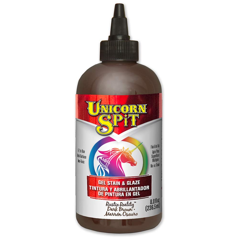 Unicorn SPiT Gel Stain and Glaze, Dark Brown Rustic Reality Water Based Paint for Woodworking, DIY Projects, Furniture Crafts, Multi-Surface Art Finish, 236ml