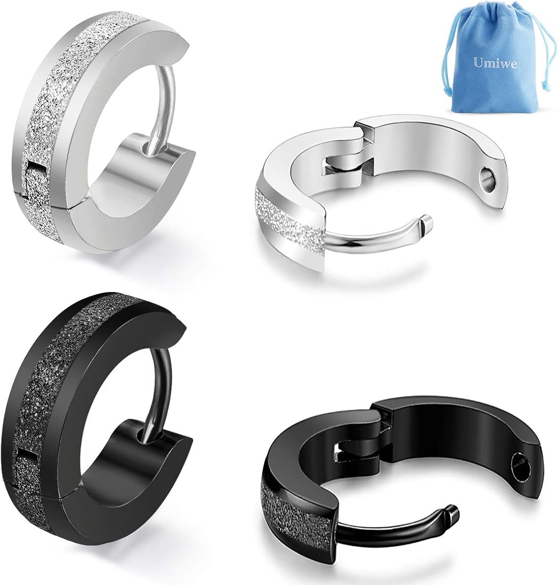 Amazon フープピアス メンズ レディース 4個セット サージカルステンレス アレルギーフリー 両耳用 人気 かっこいい シンプル リングピアス メンズ アクセサリー 誕生日 記念日 クリスマス プレゼント男女兼用 マット シルバー マットブラック 幅4mm 黒白