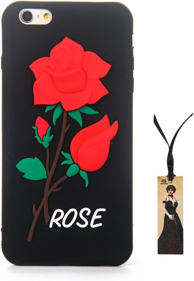 Red Rose Case for iPhone 6 Plus/iPhone 6s Plus Back Cover Embossed 3D Pattern Soft Rubberized Silicone Shockproof Classic Classy Pretty Luxury Designer Fashion Feminine Delicate Exquisite Girls