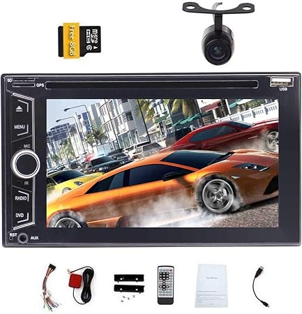 Amazon 無料リアビューカメラ6 2インチダブルdin 2dinカーステレオdvdプレーヤーhd 1080pビデオナビゲーションブルートゥースひるみosのusb Tf Sdカードのam Fm Rdsラジオホイールコントロールlightボタン多言語車 のロゴオプション静電容量タッチスクリーンを