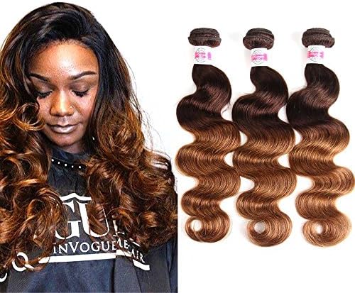 2 Tone Ombre Hair Brazilian Virgin Hair Body Weft 3 Bundles Human Hair Extensions T4/30 Medium Brown/Medium Auburn(16 18 20)