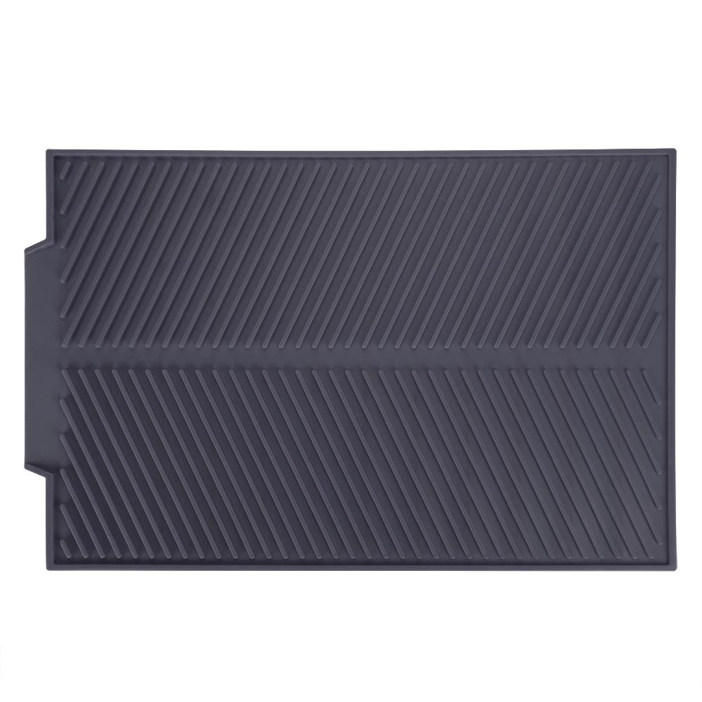 Raguso Rectangle Silicone Drain Mat Non Slip Drying Dishes Pad Heat Resistant Tray Tableware Bowl Mat Kitchen Countertop Pad (Gray)