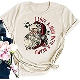 Christmas Shirts for Women Merry Christmas Santa Claus Funny Hoilday Print T-Shirts Graphic Tee Tops