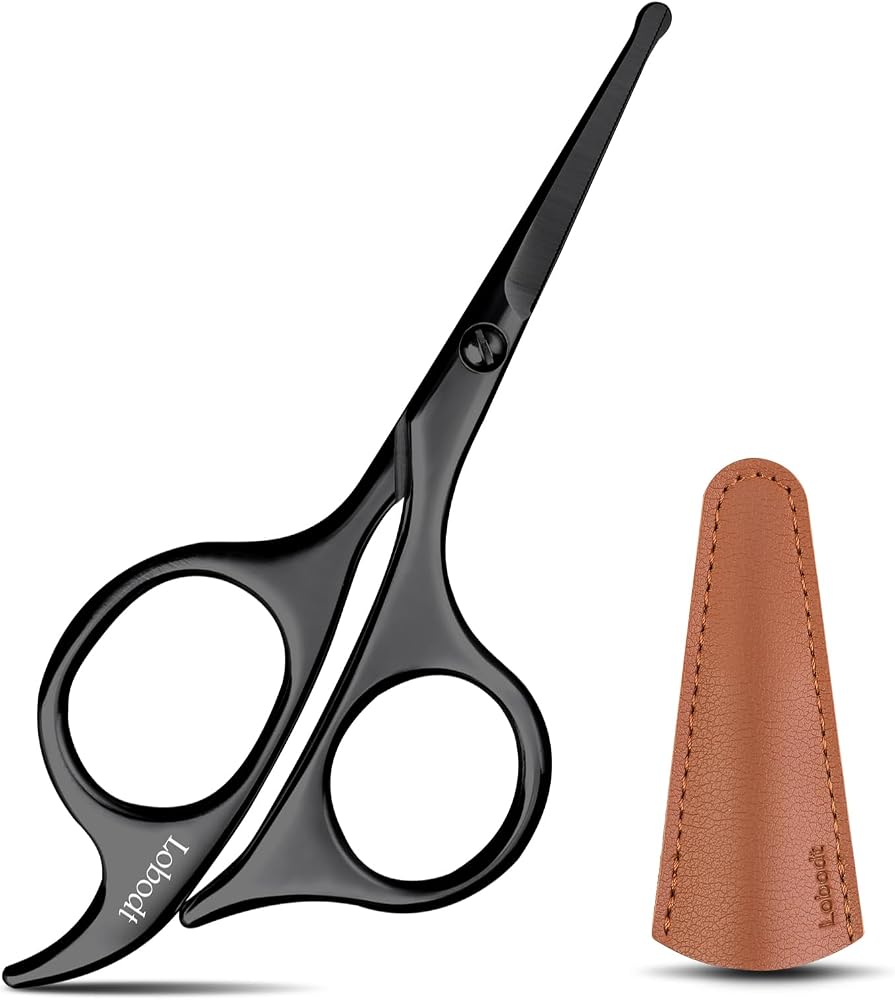 Lobodt 4.7-inch small nose hair scissors (black), round-headed scissors, for trimming facial hair, beards, ear hair, eyebrows
