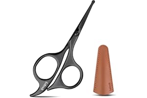 Lobodt 4.7-inch small nose hair scissors (black), round-headed scissors, for trimming facial hair, beards, ear hair, eyebrows, bathroom, Moustache Trimming，personal care and beauty