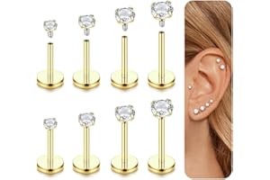 MILACOLATO 16G 18G Flat Back Earrings Stud Surgical Steel Internally Thread Nose Stud Tragus Labret Nose Cartilage Lip Medusa