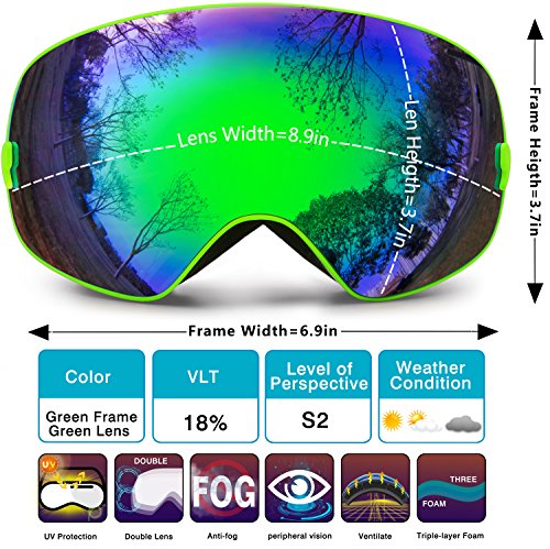Hongdak Ski Goggles, Snowboard Goggles UV Protection, Snow Goggles Helmet Compatible for men women boys girls kids, Anti fog OTG