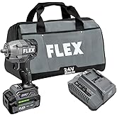 FLEX 24V Brushless Cordless 3/8-Inch 450 Ft-Lbs Torque Compact Impact Wrench Kit with 5.0Ah Lithium Battery and 160W Fast Charger - FX1431A-1C