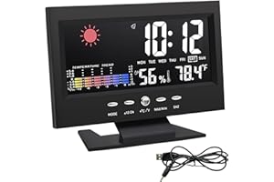 Weather Station Indoor Outdoor, Digital Color Display Weather Clock with Temp, Humidity, Calendar, Wireless Indoor Outdoor Th