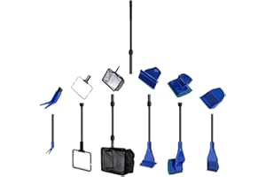 JZMYXA Aquarium Cleaning Tool Set, Fish Tank Cleaning 6-in-1 Set with Nets, Sponge Brush, Plant Fork, Scraper, Rake