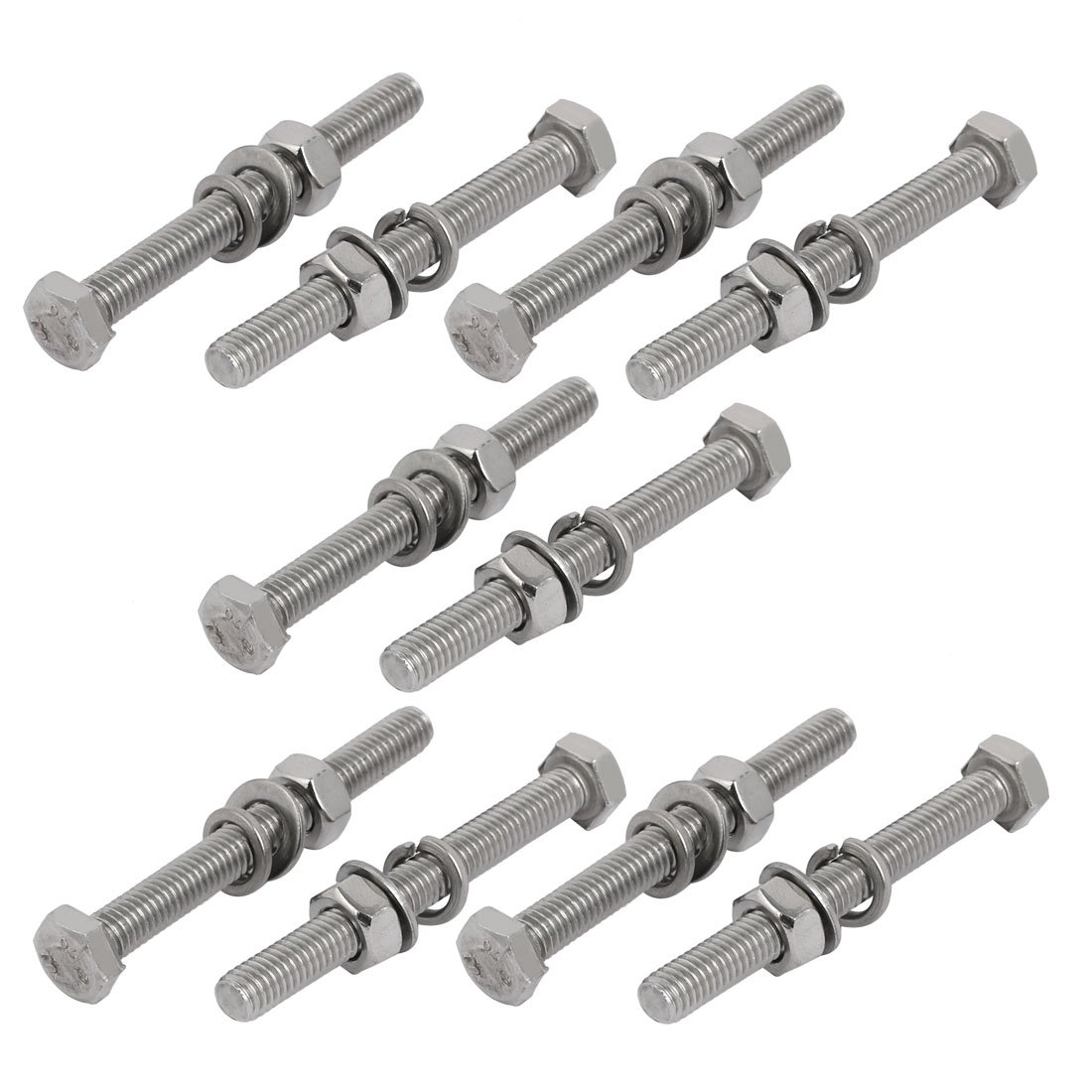 Sourcingmap 10pcs 304 Stainless Steel M6x60mm Hex Bolts w Nuts and Washers Assortment Kit