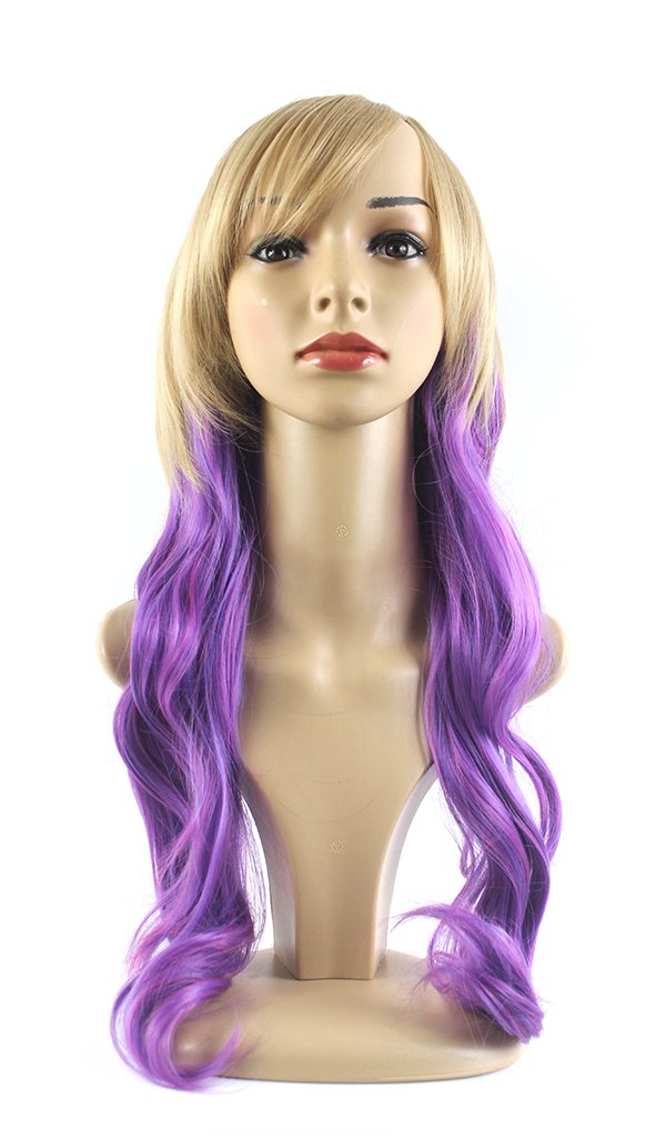 Xiaoyu 14"58cm Harajuku Style Mixed Blonde Deep Purple Long Female Curly Cosplay Wig