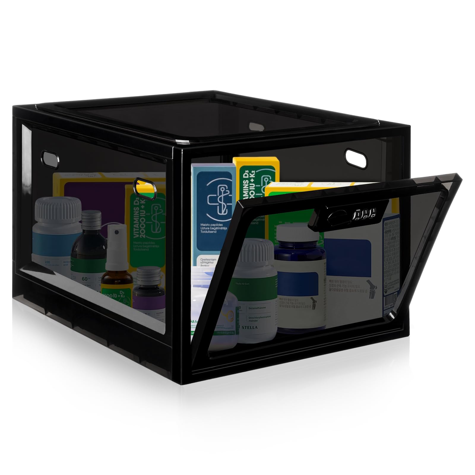 Photo 1 of **LOCKED NO KEY**chefeggukk Medication Lock Box with Code, 12.6L Large Lockable Storage Box for Medicine, Snacks, Phone, and Electronics - BPA-Free, Clear Design with Charger Holes for Home, Office, Dorm, and Fridge