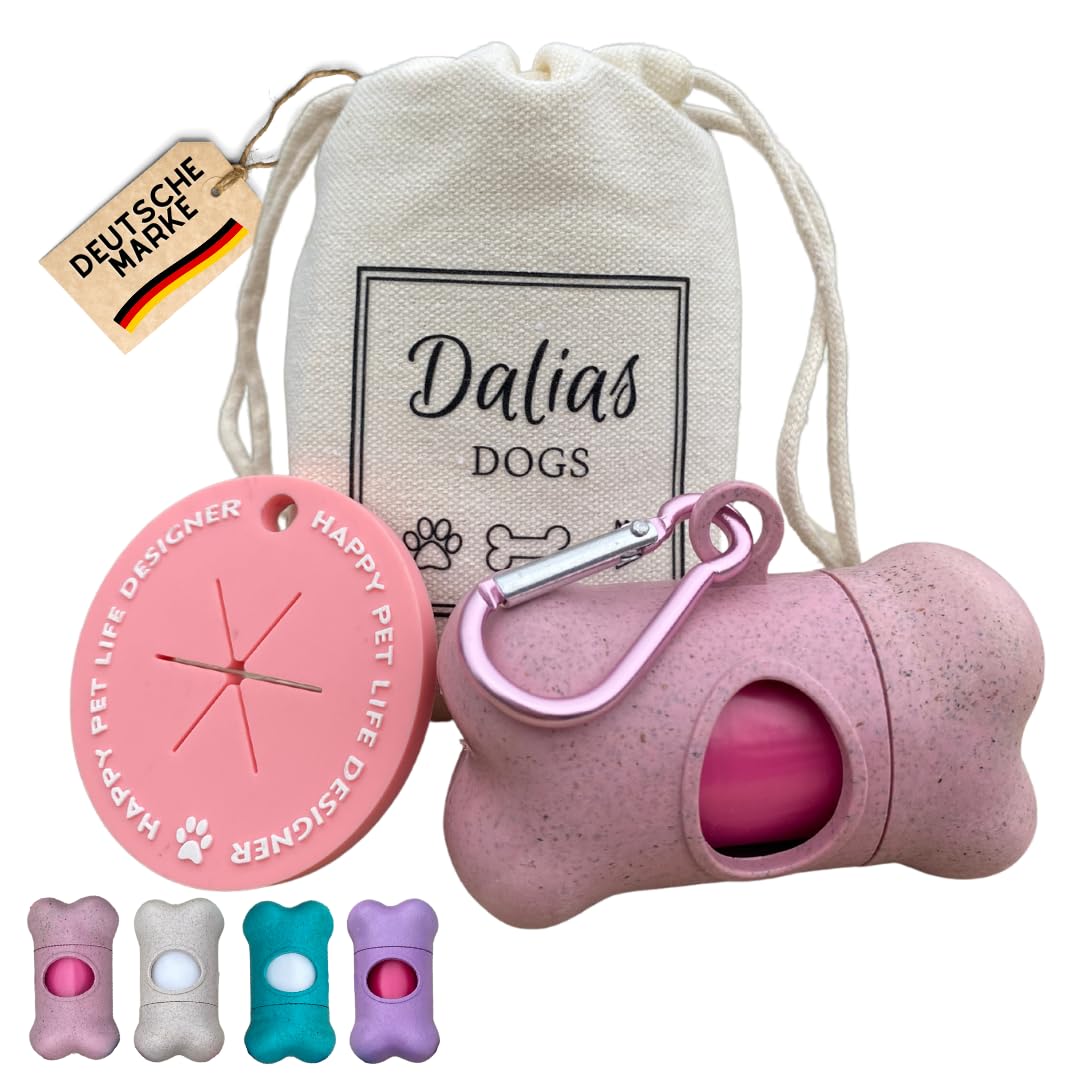 DALIAS DOGS 5 in 1 Wheatgrass Poop Bag Dispenser, Compostable Bags, Treat Bags & Holder