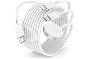 Essri Upgraded USB C Charger for Watch, 3 in 1 Phone and iWatch Magnetic Fast Charging Cable 6FT, Compatible with Watch Series 8 7 6 SE 5 4, for iPhone 14 13 12 11 Pro White