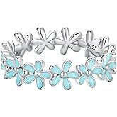 YMHOP 925 Sterling Silver Dainty Daisy Butterfly Paw Heart Eternity Rings Blue Flower Finger Rings for Women Stacking Promise Rings Gift Jewelry