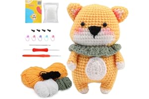 Iesooy Crochet Kit for Beginners，Crochet Kits Kit with Step-by-Step Video Tutorials, Crochet Animal Kit, Learn to Crochet Starter for Adults and Kids, DIY Knitting Supplies (Corgi)