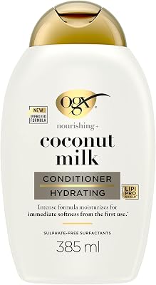 Nutrição + Amaciador de Leite de Coco (385 ml), condicionador hidratante com leite de coco e óleo e proteína hidrolisada do leite, sem sulfatos, para cabelo seco