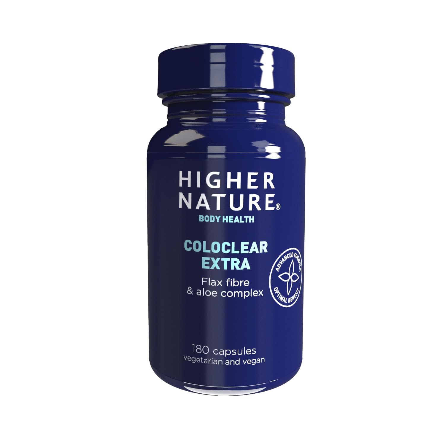 Higher Nature - ColoClear Extra - Flax Fibre & Aloe Complex - Friendly Bacteria - Bowel Supplement - Vegetarian & Vegan - 180 Capsules
