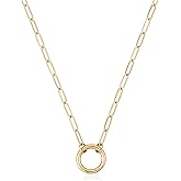 BOHYZHAN 14K Gold Plated Open Circle Carabiner Link Paperclip Necklace with Charm Holder Pendant, Jewelry Gifts for Women