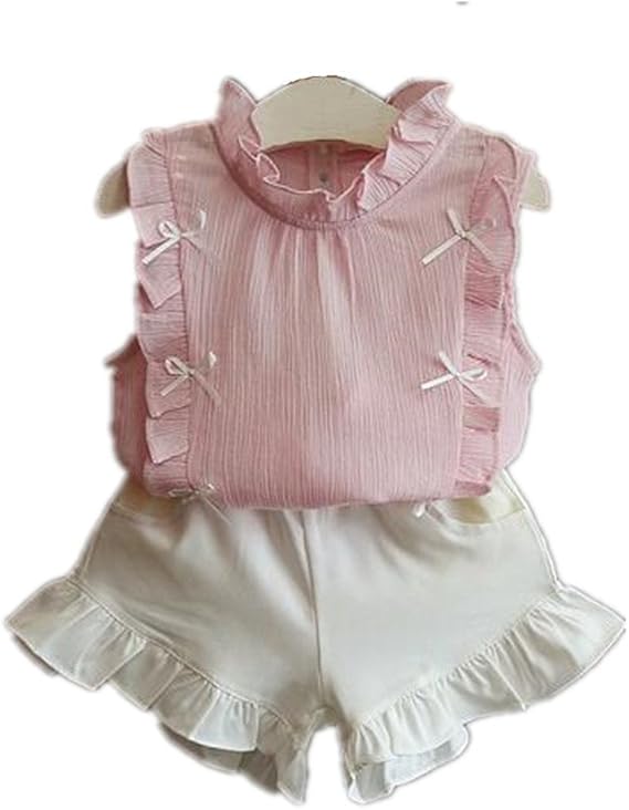 Amazon ミニアウル Miniowl 子供服 女の子 かわいい 夏服 ノースリーブ Tシャツ ショートパンツ 上下セット お出かけ カジュアル 普段着 90 130 ワンピース チュニック 通販