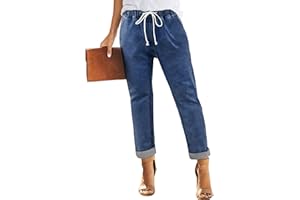 Sweezarmo Women's Denim Stretch Joggers Drawstring Elastic Waist Pull On Jeans with Side Pocket for Women