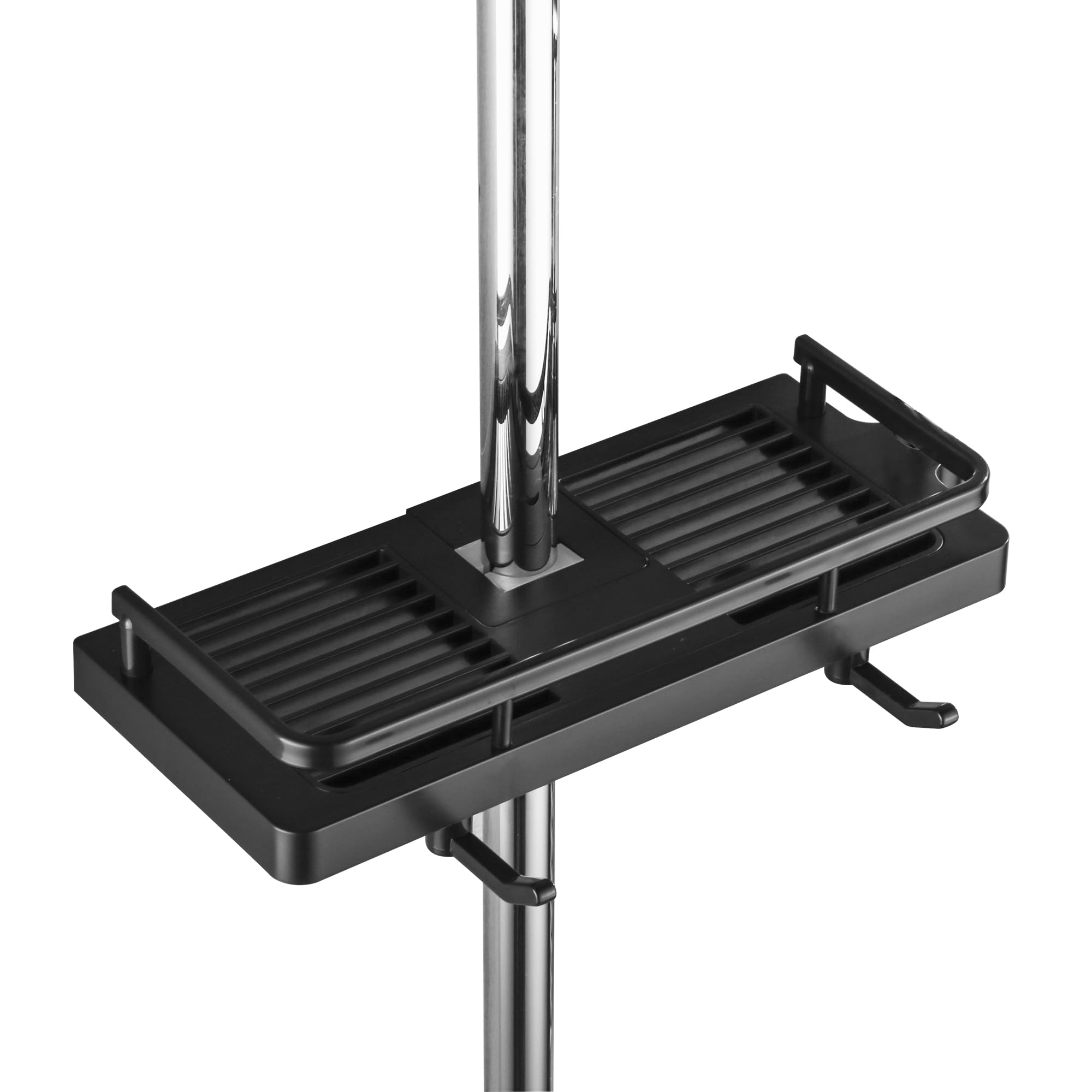 DUFU Shower Caddy No Drill 1Pack Multi-function Storage Rack Shelf Tidy for Soap, Shampoo, Towel with Buckle and Shower Head Hook Fit 0.83-0.98in Diameter Black