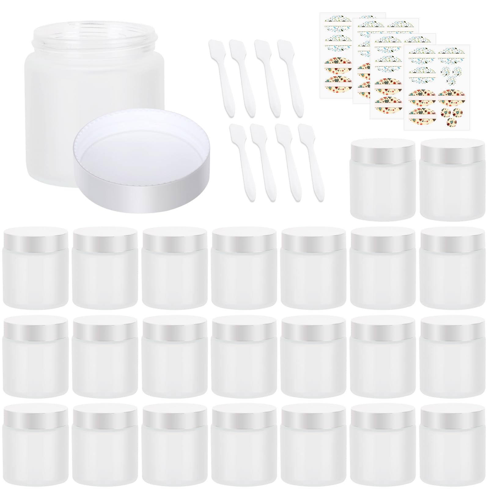 Photo 1 of EkkoVla 24 Pack 4 oz Frosted Glass Jars with Lids, Round Empty Cosmetic Containers with Inner Liners for Lotion, Cream, Ointments, Powder, Candle